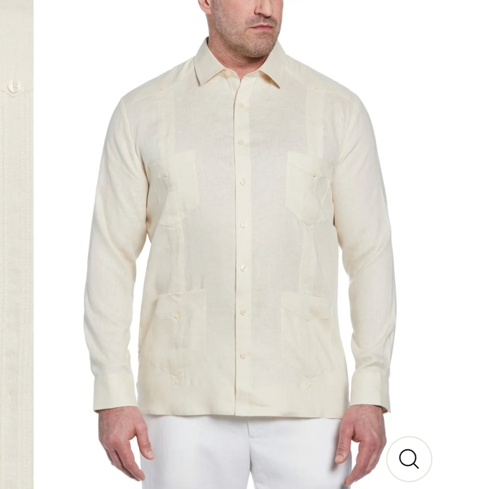 Cubavera Mens 100% Linen Long Sleeve Guayabera Shirt Cream Tan Size XXLT Tall